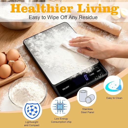 Food Digital Scale 33lb Kitchen Digital Scale Grams and Ounces for Weight Loss Baking Cooking Keto and Meal Prep Backlight LCD Smart Tare USB Rechargeable Waterproof 304 Stainless Steel