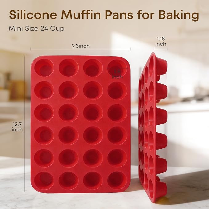 Silicone Mold for Baking, 24 Cup Nonstick Mini Muffin Pans 2Pcs | Food-Grade Silicone Muffin Tin, Oven Dishwasher Freezer Safe Silicone Molds for Home Baking DIY, Mini Cupcakes, Egg Bites