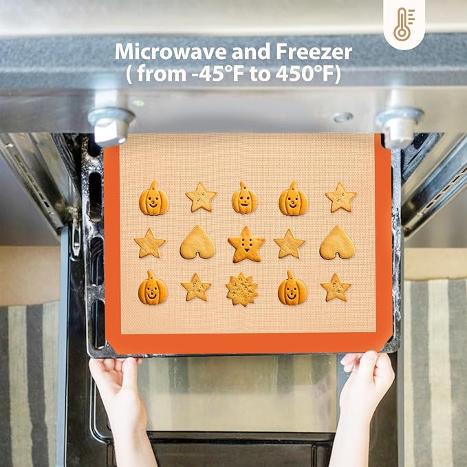 Silicone Baking Mat, Reusable Silicone Oven Baking Sheet | Pack of 3, 2 Half & 1 Quarter Sheet, Heat Resistant, Nonstick Food Safe Baking Mat, for Cookie, Bread, Pastry (Orange)