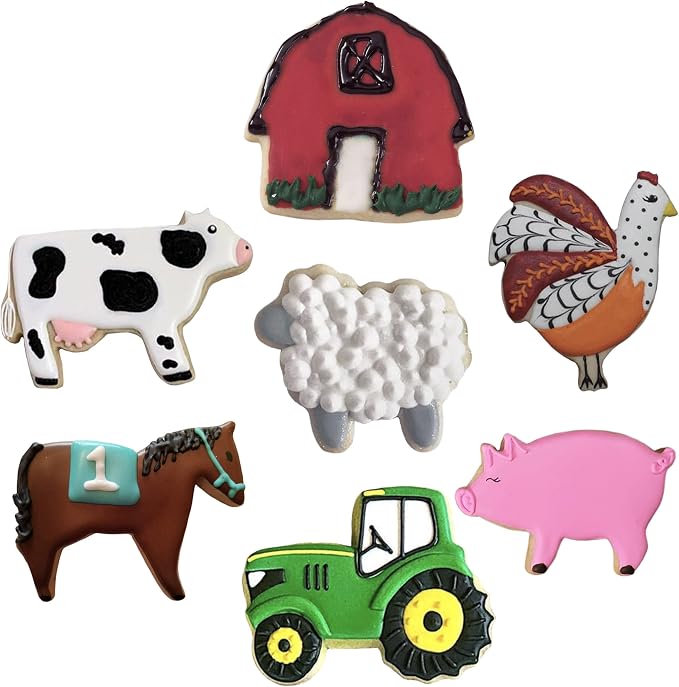 Ann Clark 7-Pc. Farm Animals Cookie Cutter Set, Made in USA, Cow, Pig, Sheep, Rooster, Horse, Barn, Tractor