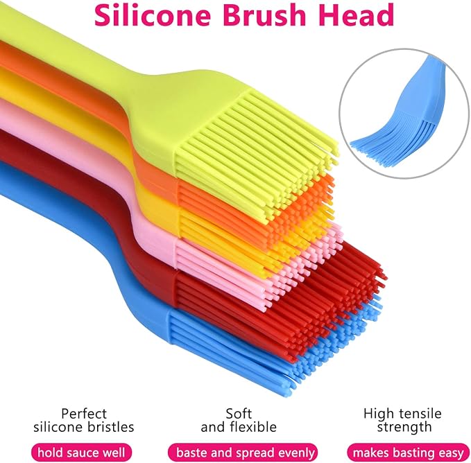 Hhyn Silicone Basting Brush Set 6 Pack, 2 Large & 4 Small | Heat Resistant Pastry Brushes Spread Oil Butter Sauce for BBQ Grill Barbeque Kitchen Baking Cooking Pastries