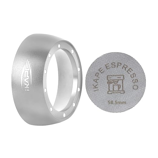 IKAPE Dosing Funnel Set, 58mm Espresso Dosing Ring & Puck Screen Kit Compatible with 58 mm Bottomless Portafilter Silver