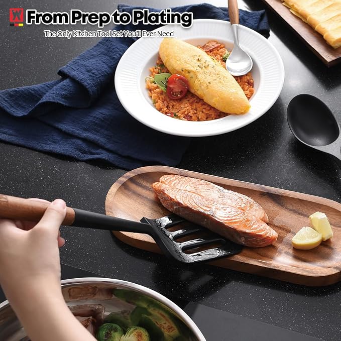 WAGENSTEIGER Silicone Slotted Large Spatula: Cooking Turner with Wooden Handle for Flipping and Lifting, Heat Resistant Cookware, BPA Free, Protects Surfaces with Gentle Head Design