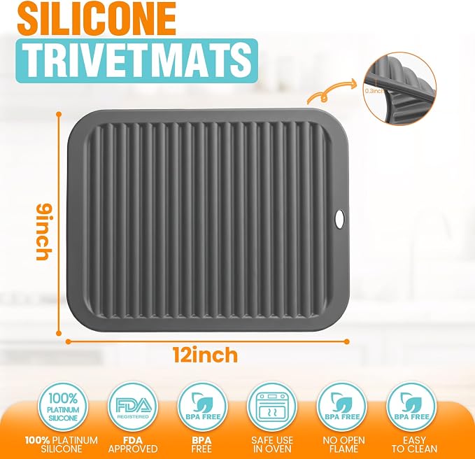 Silicone Trivets for Hot Pots and Pans - 4 Heat Resistant Pot Holders Silicone Trivet Mat Multipurpose Counter Pads (Deep Gray)