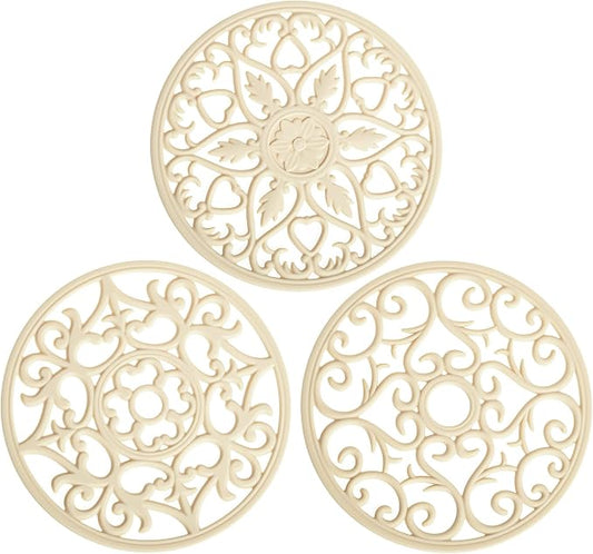 Smitchraft Silicone Trivets for Hot Dishes, Pots & Pans, Multi-Use Hot Pads Kitchen Quartz Countertops, Pot Holders Trivet Mat, Non-Stick Carved Heat Resistant Mats for Counter & Table, Set 3 Biege