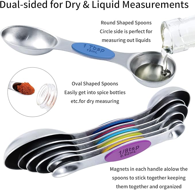 Nesting Measuring Cups and Spoons Set, Stainless Steel with Soft Silicone Handle – Heavy Duty & Dishwasher Safe for Measuring Dry/Liquid Ingredients, Ideal for Cooking & Baking (14)