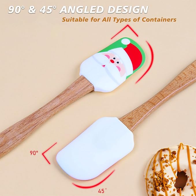 Silicone Spatula, Caliamary 3 Pieces Kitchen Silicone Spatula Set, Christmas Cake Decorating Spatula with Wooden Handle, Snowman Gingerbread Man and Santa Claus Pattern (Snowman)