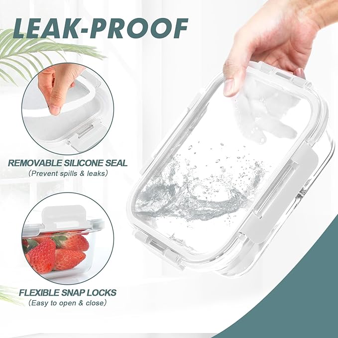 30 oz 5 Pack Glass Meal Prep Containers with Lids, White | Glass Food Storage Containers with Lids, Airtight Lunch Box, BPA-Free, Dishwasher, Microwave, Oven and Freezer Safe