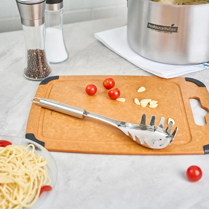 Restaurantware 12.5" Stainless Steel Pasta Fork - German Standard Pasta Server with Large Slotted Bowl, Dishwasher Safe - Slotted Pasta Spoon for Spaghetti, Linguine, Fettuccine
