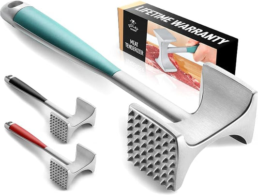 Zulay Meat Tenderizer Hammer 10" Heavy Duty Dual Sided Mallet with Comfort Grip – Metal Pounder for Beef, Chicken, Pork & More - Mint