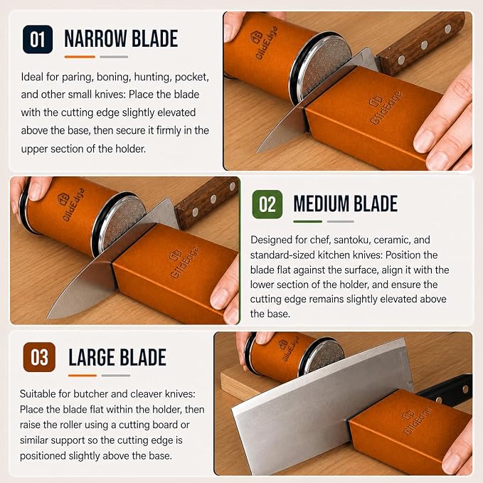 Rolling Knife Sharpener Kit – Knife Sharpener with Diamond, Ceramic & Stainless Steel Discs – 15° & 20° Strong Magnetic Angle Base – Knife Sharpener Tool for Kitchen, Chef & Utility Knives