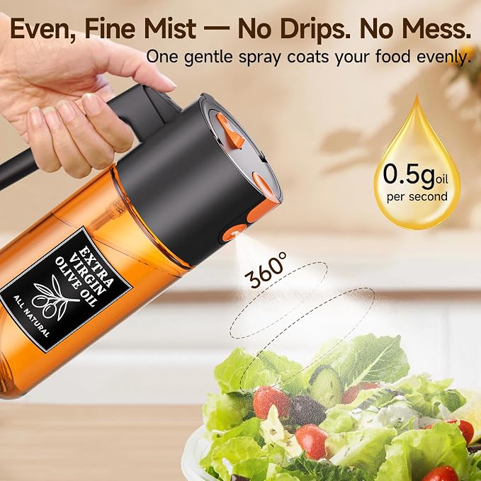 2-Pack 2-in-1 Oil Sprayer & Dispenser Dark Glass Fine Mist No-Drip | Two 500ml dark glass bottles for family cooking, meal prep & oils; food-safe, 304 filter, wide-mouth refill/cleaning.