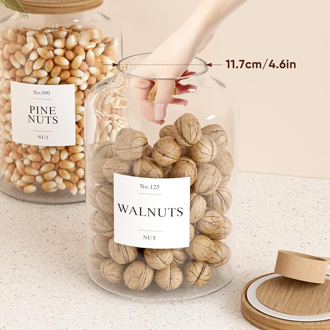 2 PCS Flour Sugar Storage Containers Glass Jar,4000ml/1 Gallon/4.2 Qt/135oz | Large Glass Food Storage Jars with Wood Airtight Lids,for Tea,Spice,Cereal Rice Flour Pasta Sugar