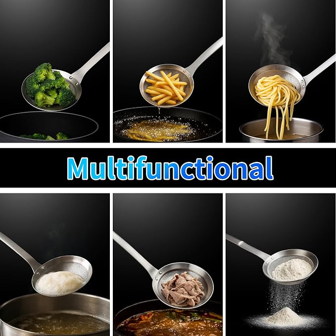 TBWHL Multi-functional Hot Pot Fat Skimmer Spoon - Stainless Steel Fine Mesh Food Strainer for Skimming Grease and Foam DIA 4.4"