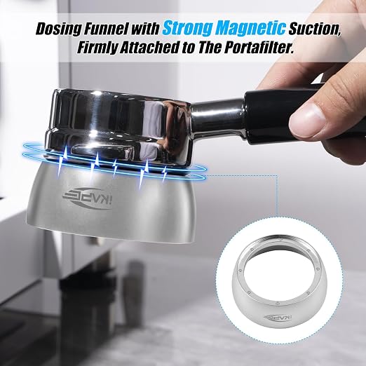 IKAPE Dosing Funnel Set, 53mm Espresso Dosing Ring & Puck Screen Kit Compatible with 53 mm Bottomless Portafilter Silver