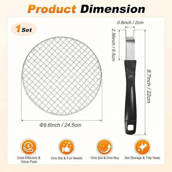 M METERXITY 2-Pack Cooling Rack 9.6" Round 201 Stainless Steel, Silver | Cross Wire Grate Cooling Racks with Grill Grate Lifter for Grilling, Cooking, Steaming, Baking