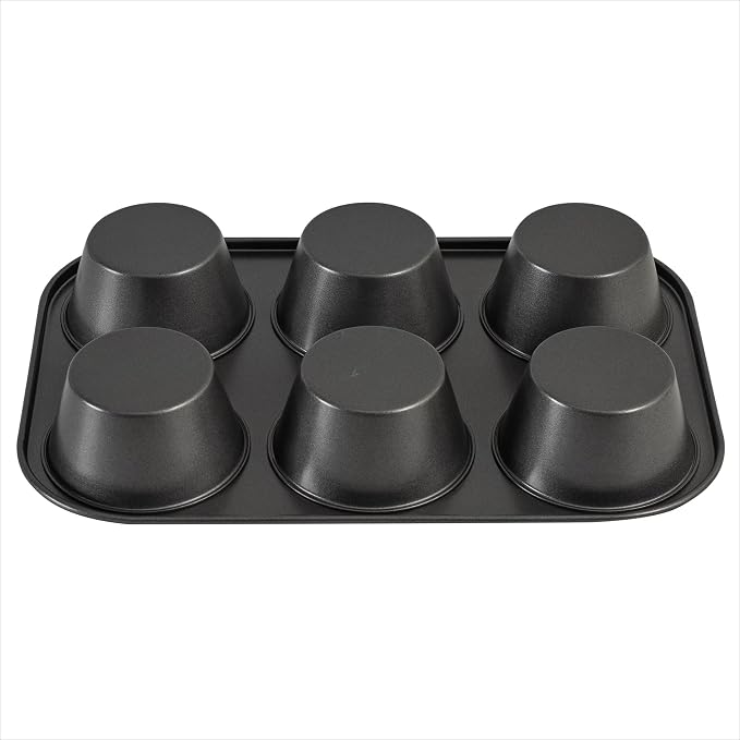 6 Cup Jumbo Muffin Pan, Non-Stick Carbon Steel Bakeware, Gray, 12.6x8.58x1.81 Inch, Even Heating, Dishwasher Safe