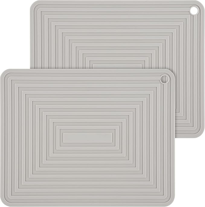 Trivets for Hot Pots and Pans-Trivets for Hot Dishes-Silicone Heat Resistant Mat for Countertops, Kitchen Small Dish Drying Mat, Silicone Pot Holders-Hot Pads for Kitchen Set 2 Light Grey