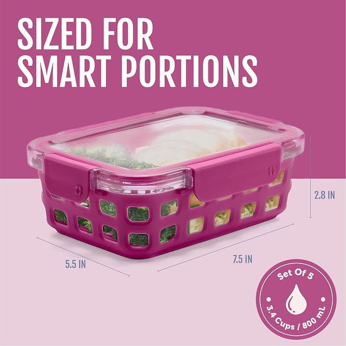 Ello Duraglass 3.4 Cup Glass Meal Prep Containers, 10 Pc, 5 Pack, Evening Orchard