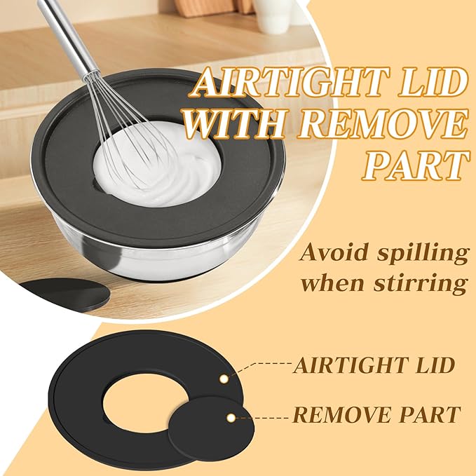 Unokit Mixing Blows with Lids Set - 7-Piece | Non-Slip Stainless Steel Nesting Mixing Bowls with Grater Attachments, Mixing Bowl Set for Multi Mixing & Serving