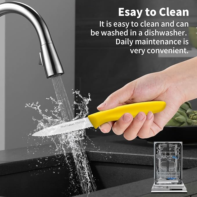 Stainless Steel Paring Knife With Serrated Blade, 6 Pieces Set Vegetable and Fruit Knife, Ultra Sharp Small Kitchen Knife, Yellow Paring Knives with PP Plastic Ergonomic Handle.