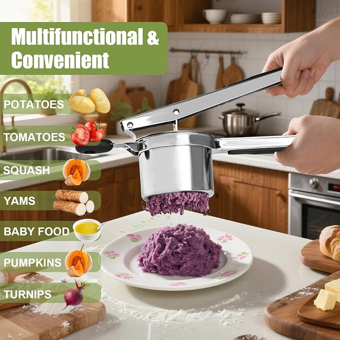 Large 15 oz Ricer for Mashed Potatoes, Stainless Steel Fixed Disc Potato Ricer for Mashed Potatoes, Easy to Clean and Dishwasher Safe, Suitable for Pumpkin, Sweet Potato, Baby Food