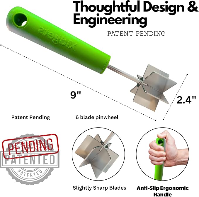 Stainless Steel Meat Chopper, Masher & Cocktail Muddler | Dishwasher Safe | 6-Blade Chopper Tool | Oversized Soft Grip Handle | Heat Resistant Grip | 9" (Zippy Green)