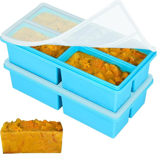 Silicone Freezer Molds for Soup with Lid - 1 Cup Capacity Soup Freezer Container, Large Ice Cube Mold - With Reinforced Steel Ring Top Lid, Oven and Dishwasher Safe, Freeze and Store Food - 2-Pack