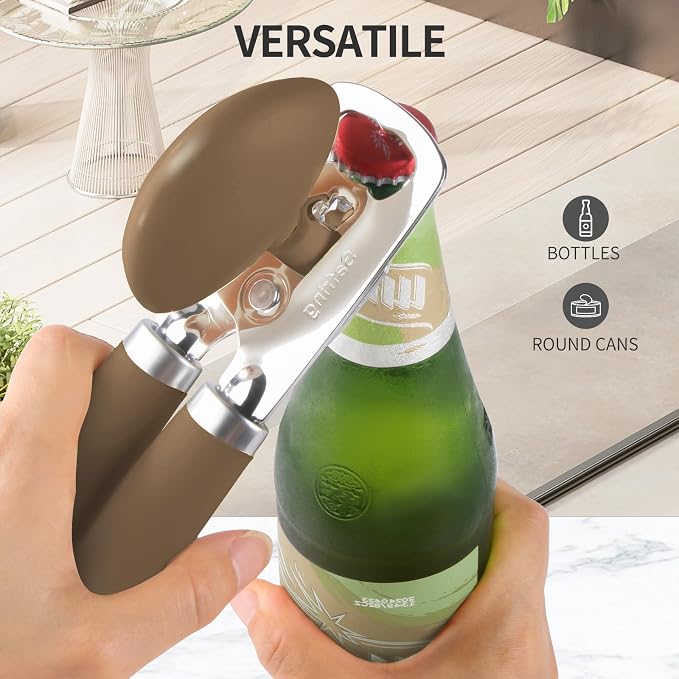 Safring Can Opener Manual, Heavy Duty Stainless Steel Smooth Edge Can Opener With Soft Touch Handle, Oversized Handheld Easy Turn Knob, Multi-Function Bottle Opener, Coffee