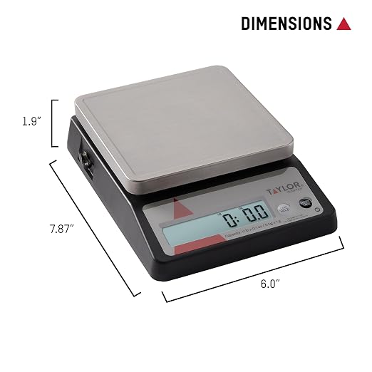 Taylor TE10FT 11-Pound Commercial Digital Portion Control Scale, 11 lb (5 kg) in 0.1 oz (1 g) Food and Cooking Scale, Tare and Hold Function, NSF, Stainless Steel Platform