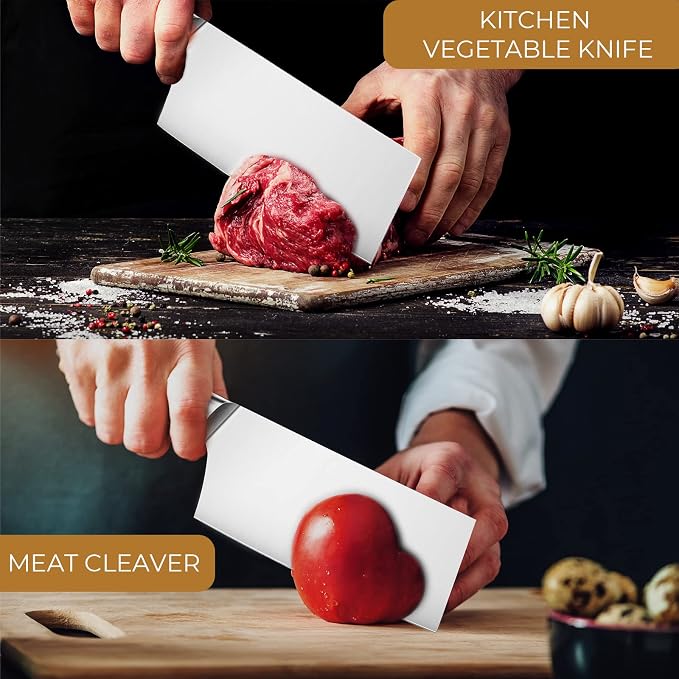 OAKSWARE Cleaver Knife 7 Inch, Chinese Chopping Knife Cleaver, German Steel & Ergonomic ABS-Handle, Sharp Meat Cleaver for Meat Cutting Vegetable Slicing
