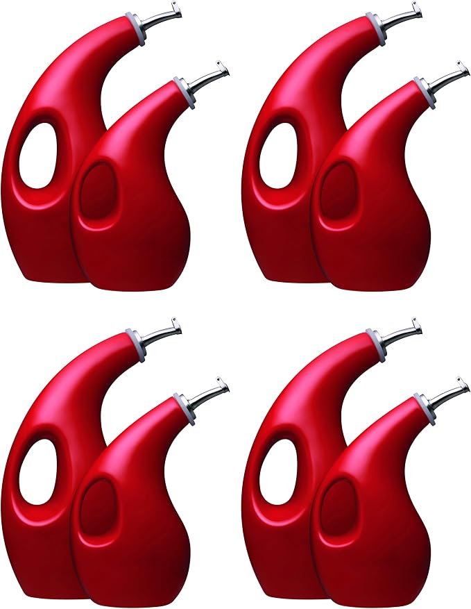 Rachael Ray Solid Glaze Ceramics EVOO Olive Oil Bottle Dispenser with Spout Set, 2 Piece, Red (Pack of 4)