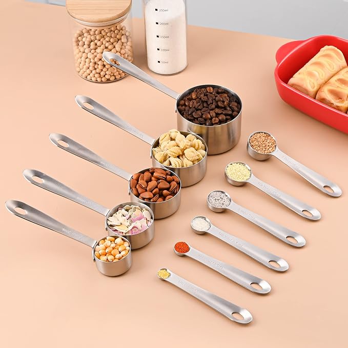 Measuring Cups and Spoons Set, 18/8 Stainless Steel Measuring Cups and Spoons Set, 5 Metal Measuring cup & 6 Baking Measuring Spoon, Imperial & Metric Measure Cup and Spoon Set 11