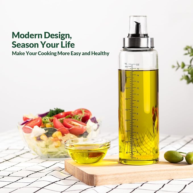 hotder Oil Bottles, Olive Oil Dispenser, Oil Dispenser Bottles, Oil Dispenser, Oil Dispenser Bottle for Kitchen, Glass Oil Bottle 500ml, Easy Refill & Cleaning Non-Drip Spout (500ML 2pcs)