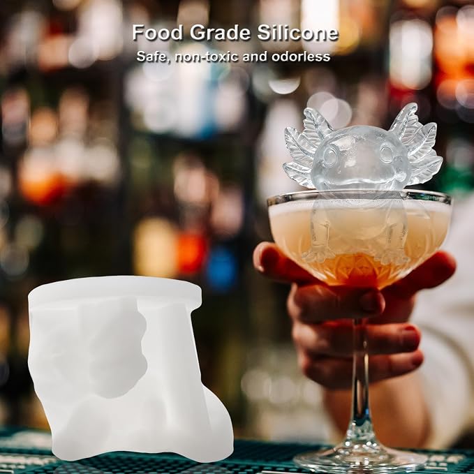 3D Axolotl Ice Cube Silicone Molds Tray for Whiskey, Cocktail, Drink, Bar; Rich Details. Fun Animal Mold for DIY Craft Taba Squishy Chocolate Soap Candle Resin Gift for Women Girls Boys; 2 Pack