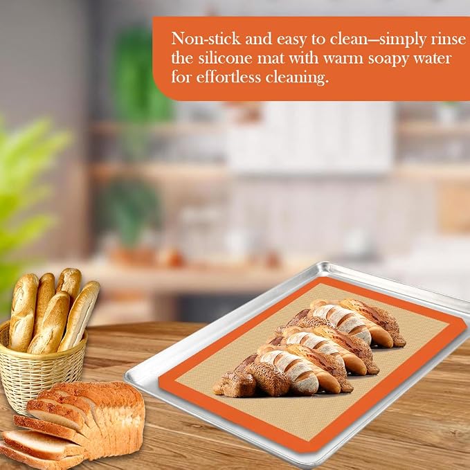Non-Stick Silicone Baking Mats (Orange, 3-Pack)