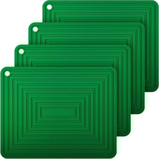 Silicone Trivets for Dishes, Pots & Pans, Green Non Slip Hot Pads for Kitchen, Heat Resistant Mat for Counter & Table, Multi Use Silicone Pot Holders Trivet Mat, Flexible Hot Pad Set 4
