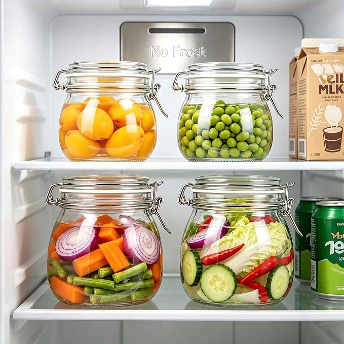 17 oz Glass Jars 4Pack with Airtight Lids,Wide Mouth Food Storage Canisters | Leakproof seal, moisture-proof pantry organization, heavy-duty borosilicate glass, ideal for flour, sugar, coffee, pasta