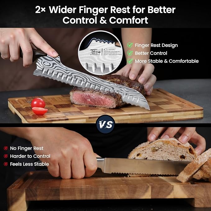 SYOKAMI 2026 New Upgraded Offset Bread Knife for Homemade Bread, 10.5 Inch Resharpenable Serrated Knife, Ultra-Sharp Sourdough Slicing, Perfect Kitchen Gift, Designed for Cutting Cakes, Fruits & Meat
