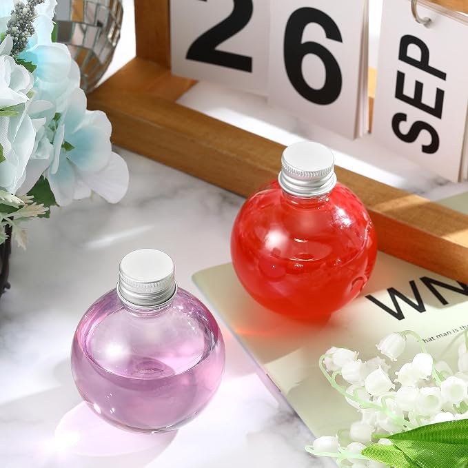 Layhit 24 Pcs Spherical Plastic Potion Bottles Ball Shape Round Bottles 3.4 oz Sand Art Jar with 5 Funnels Decorative ‌container Candy Jar for Valentines Birthday DIY Crafts(Silver,Aluminum Lid)