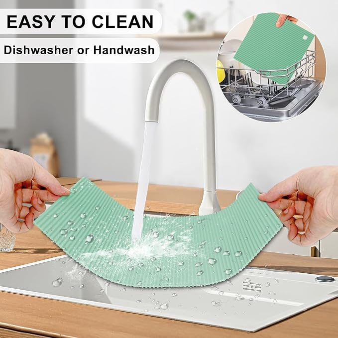 2 Pack 9.5"x14.2" Trivets for Hot Dishes, Hot Pads for Kitchen, Silicone Trivets for Hot Pots and Pans, Hot Plates to Protect Table, Heat Resistant Silicone Trivet Grey (Pea Green, 9.5"x14.2")