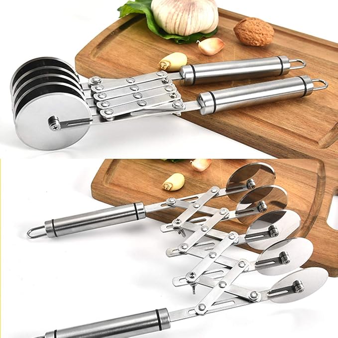 5 Wheel Pastry Cutter Expandable Adjustable Pizza Slicer Stainless Steel Dough Fudge Cutter Cookie Divider with Handle | Stainless Steel Dough Fudge Cutter Cookie Divider with Handle