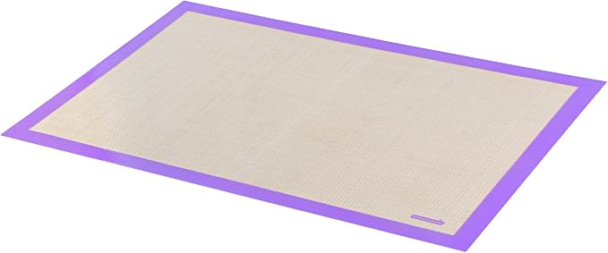 Restaurantware Full Size Baking Mat 1 Heat-Resistant Cooking Mat - Allergen-Safe Reusable And Ultra-Durable Tan And Purple Silicone Nonstick Mat For Pans And Rolling 23.6 x 15.75 Inch