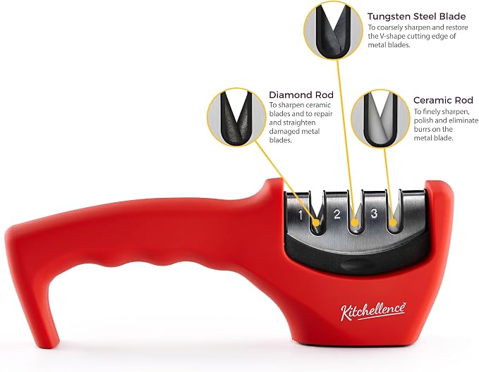 4-in-1 Kitchen Knife Accessories: 3-Stage Knife Sharpener Helps Repair, Restore and Polish Blades and Cut-Resistant Glove