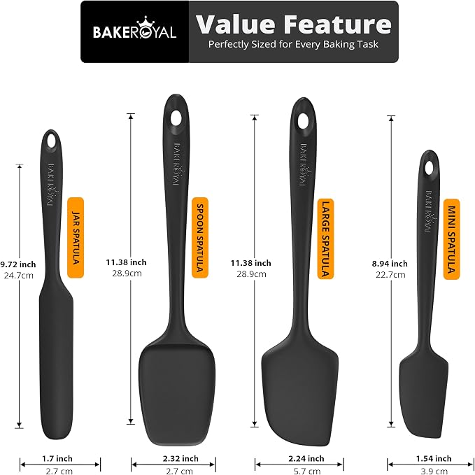 BakeRoyal Silicone Spatulas Set - Black