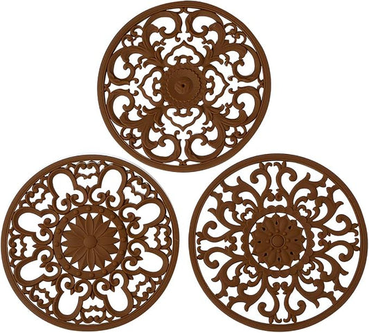 Extra Thick Silicone Trivet Mat for Hot Dishes, Hot Pots and Pans, Pot Holder, Hot Pad to Protect Your Table and Countertop, Kitchen Decor and Accessories,Chocolate Brown,Set of 3