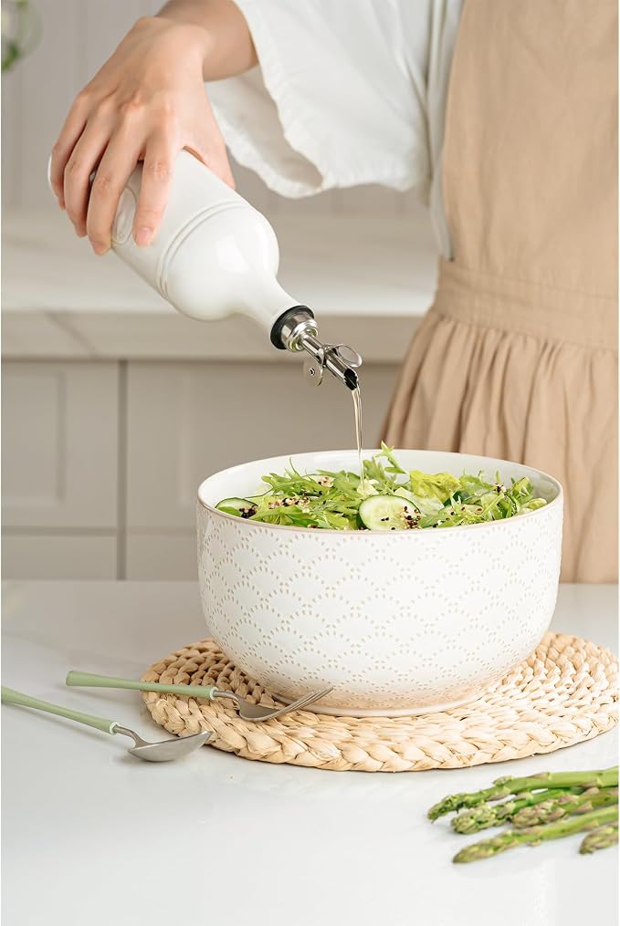 Olive Oil Dispenser Bottle with Spout, 18 oz Ceramic Oil Dispensers for Kitchen, Opaque Cruet, EVOO & Vinegar Bottle with Automatic Stainless Steel Pourer, Pack of 1
