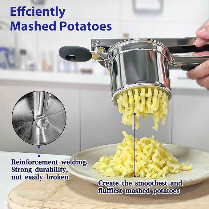 Potato Ricer, Ricer for Mashed Potatoes, 3 Interchangeable Discs Potato Masher Stainless Steel for Fluffy Mashed Potatoes, Heavy Duty Spaetzle Maker with Silicone Handle, for Gnocchi Spaghetti