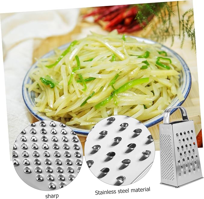 SHERCHPRY Multi-Use Kitchen Grater Stainless Steel Vegetable Slicer and Shredder with Handle 7.08X3.46X2.48 Inches for Cheese Fruit and Veggie Preparation