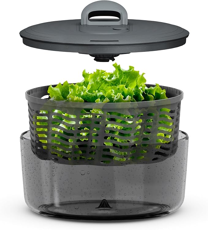 Zyliss Easy Spin Salad Spinner Small, Non-Slip Base, Serving Bowl, AquaVent™ Technology, Retractable Cord and Brake System, Easy to Clean